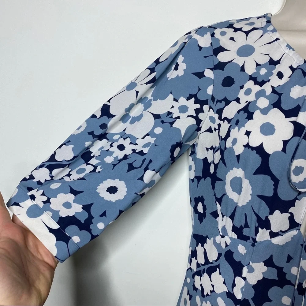 MICHAEL KORS COLLECTION Blue White Midi Floral Silk Georgette Dress sz 2